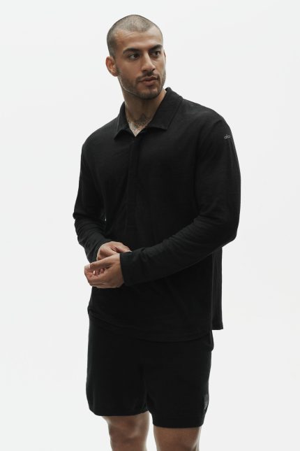 Linen Jersey Coastal Long Sleeve Pullover - Black
