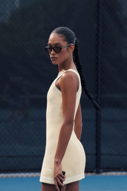 Tennis Club Sweater Knit Dress - Oatmeal/White